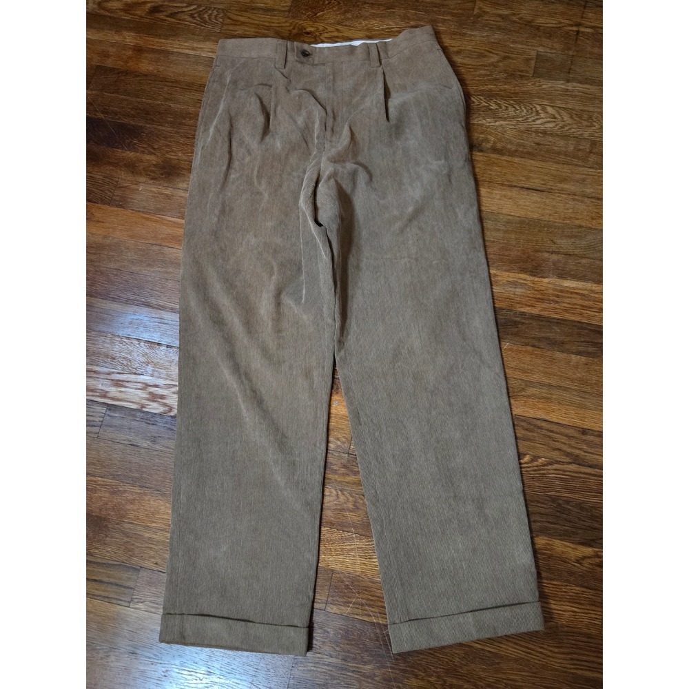 Michael Michael Kors Mens Pleated Corduroy Pants Tan Brown Cuffed 32x30